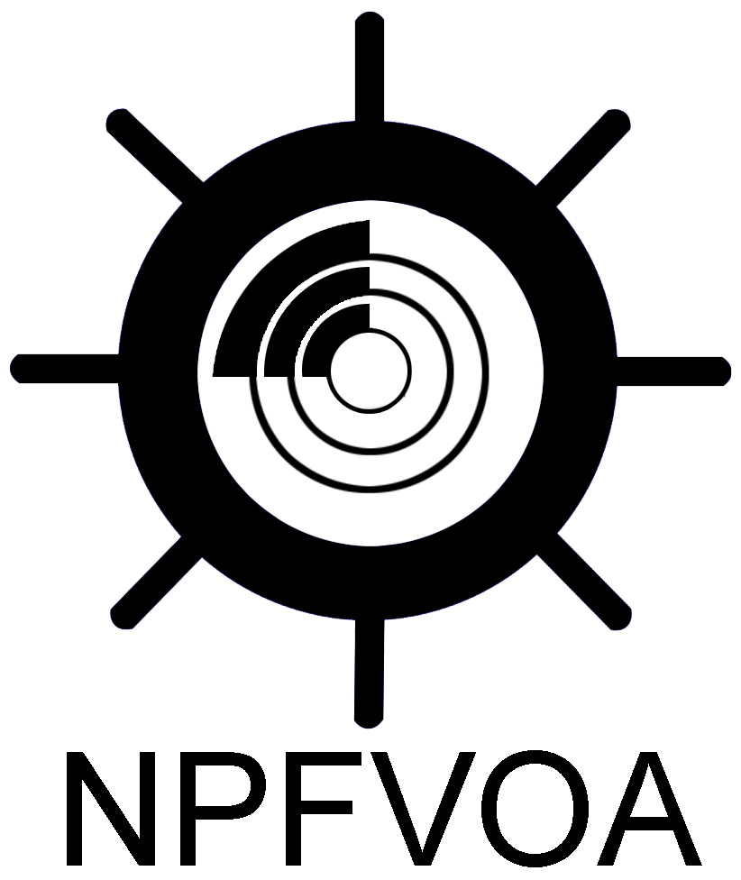 NPFVOA logo featuring black and white illustration of ship steering wheel with radar symbol in the center